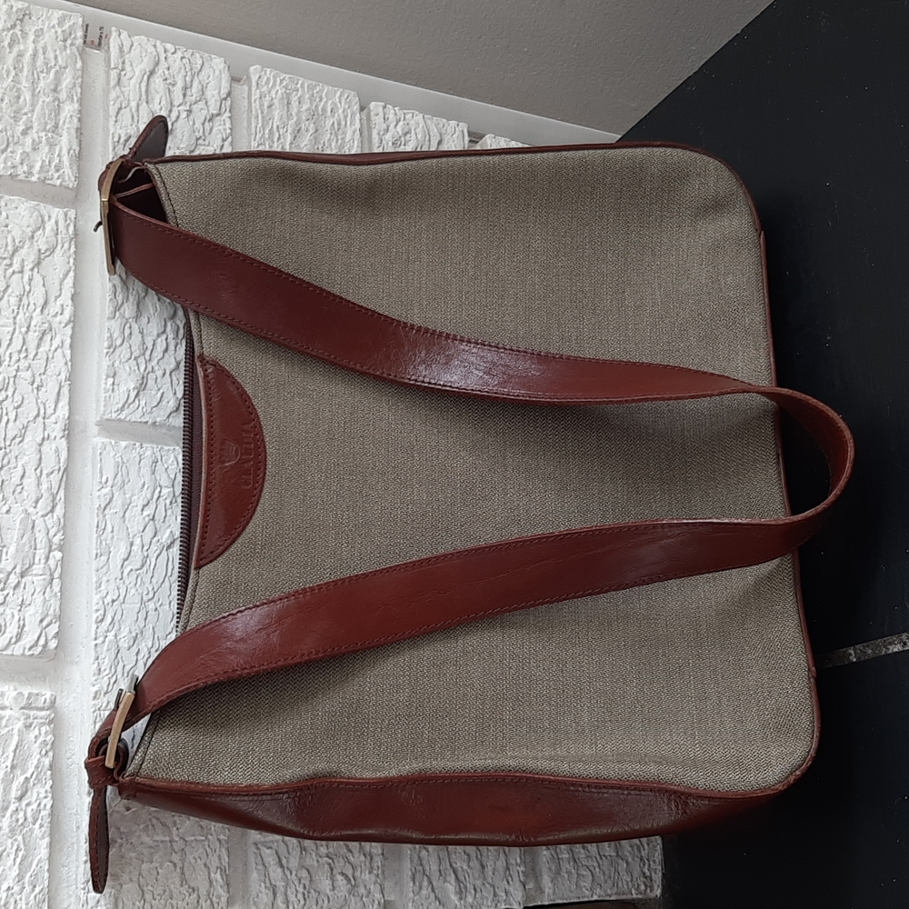 Women's Vintage Claudia Brown Leather Khaki Shoulder Bag Made in Italy